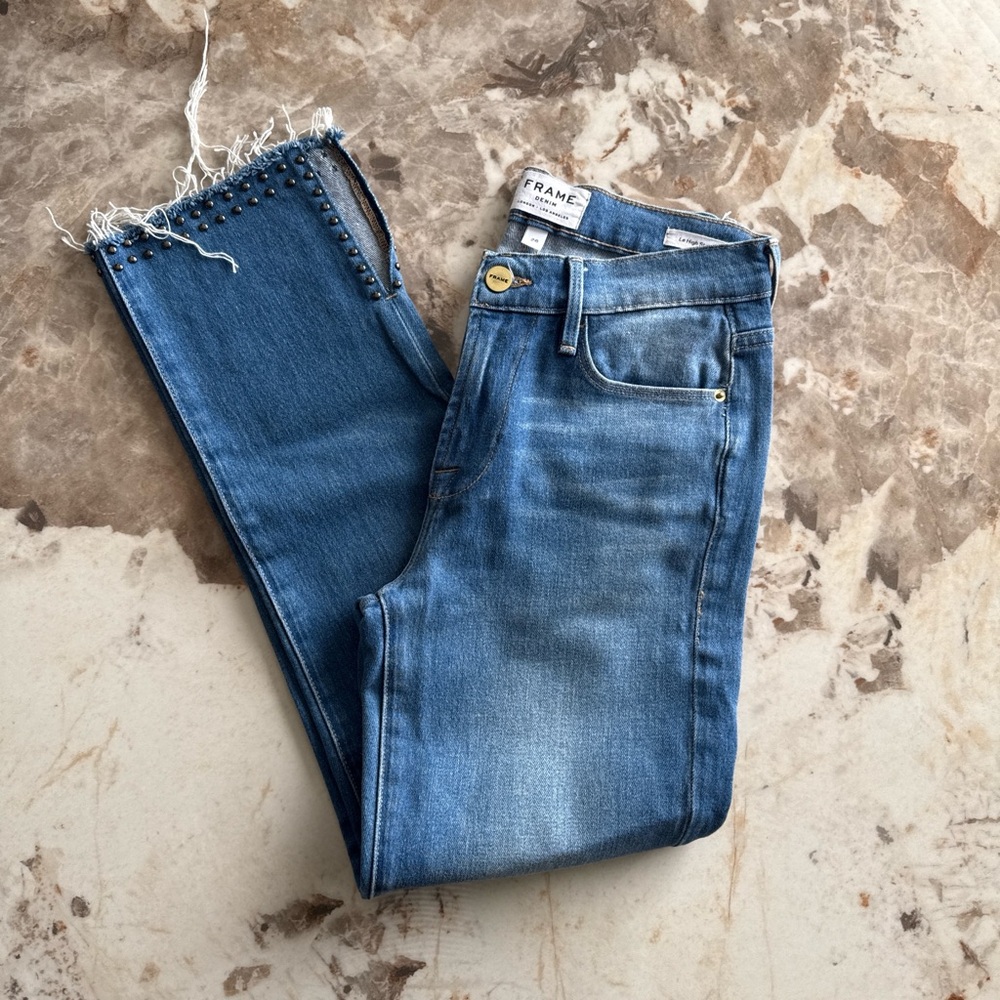 Frame Leopold Denim Women's Light Blue Studded Straight Jeans size 26